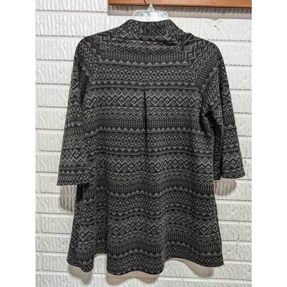 Fantazia Women's Gray & Black Geometric Pattern One-Button 3/4 Sleeve Jacket Siz - Picture 3 of 7